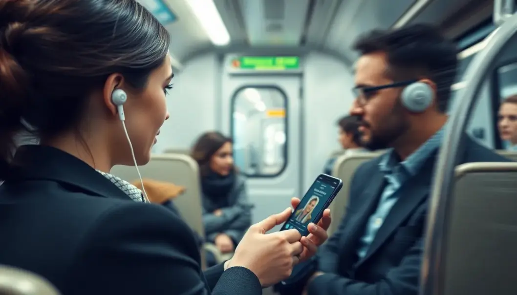 A professional integrating audiobooks into their commute using a smartphone.
