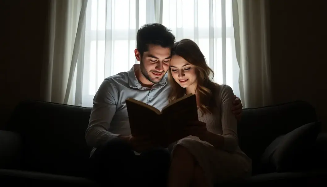 Newlyweds engrossed in a gripping true crime tale, strengthening their bond through shared intrigue.