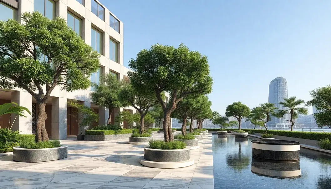 Urban trees providing a natural canopy for luxurious city living.