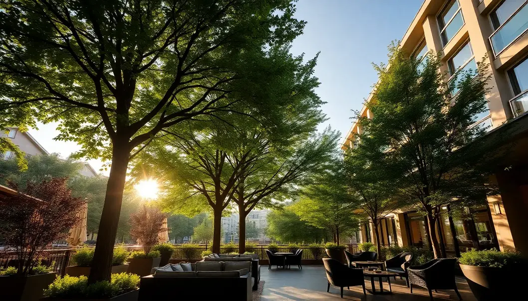 Urban trees providing a natural canopy for luxurious city living.
